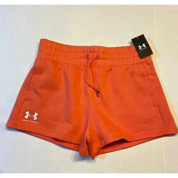 Under Armour Women's Icon Fleece Boxer Short LARGE Coral Loose Fit Athleisure - Picture 2 of 10